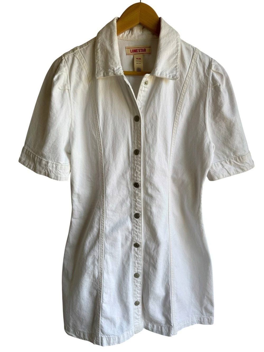 Lonestar White Denim Snap Front Dress Sz M Western Rodeo Fitted Short Country